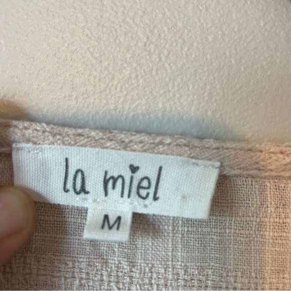 La Miel Blush Pink Crepe Cotton blend Baby Doll Ruffle Blouse sz M - Picture 5 of 10